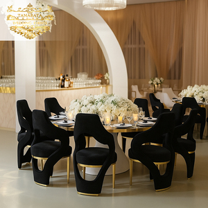 Comedor Marco de acero inoxidable dorado Terciopelo negro Eventos Fiesta Silla de banquete real - Product Image 2