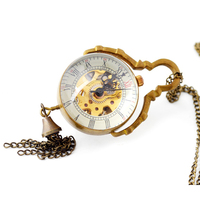 Montre de poche robotique BOSHIYA pour homme et femme, collier vintage en alliage de zinc, bracelet mécanique, boule de verre antique, cadran squelette 35MM