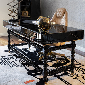 Juego de Escritorio y Silla de Madera Maciza de Lujo Portugués, Escritorio de Estilo Americano Vintage Negro, Muebles Personalizados para Sala de Estudio - Product Image 2