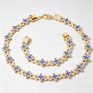 Collier de luxe en forme de 8 infini, serti de zircons bleus en verre teinté et de diamants losanges, pour femmes et hommes, bijoux hip-hop - Product Image 1