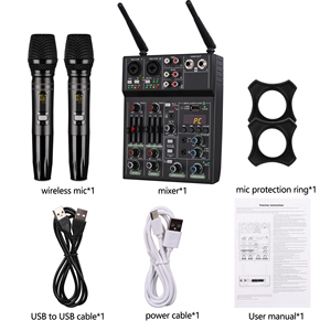 Mezclador de Audio Profesional de Alta Calidad con 2 Micrófonos Inalámbricos para Karaoke, Video e Iluminación - Product Image 6