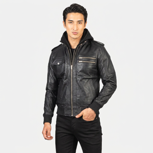 Nouvelle veste bomber en cuir noir confortable pour homme, vestes en cuir personnalisées douces pour homme - Product Image 1