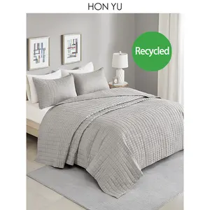 Luxury Double Sided Stitching Design Lightweight Coverlet Bedspread Bedding Matching Shams Oversized King Size Quilt Set