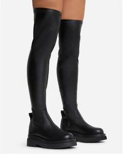 Over the genou <span class=keywords><strong>cuissardes</strong></span> bottes de motard longues <span class=keywords><strong>en</strong></span> faux cuir pour femmes et dames-noir - Product Image 5