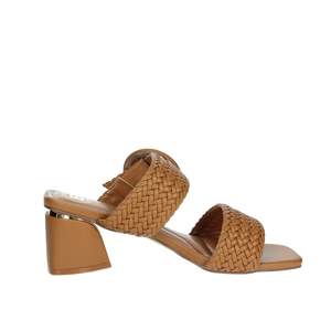 Sandales à talons pour femmes, mules à talon bloc avec lanières tressées marron - Product Image 4