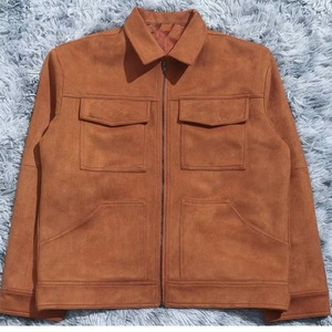 سترات عمل جلدية مخصصة للرجال، معاطف شتوية سميكة بنية اللون، مقاسات كبيرة، سترات عمل من الجلد الناعم المبطن - Product Image 1