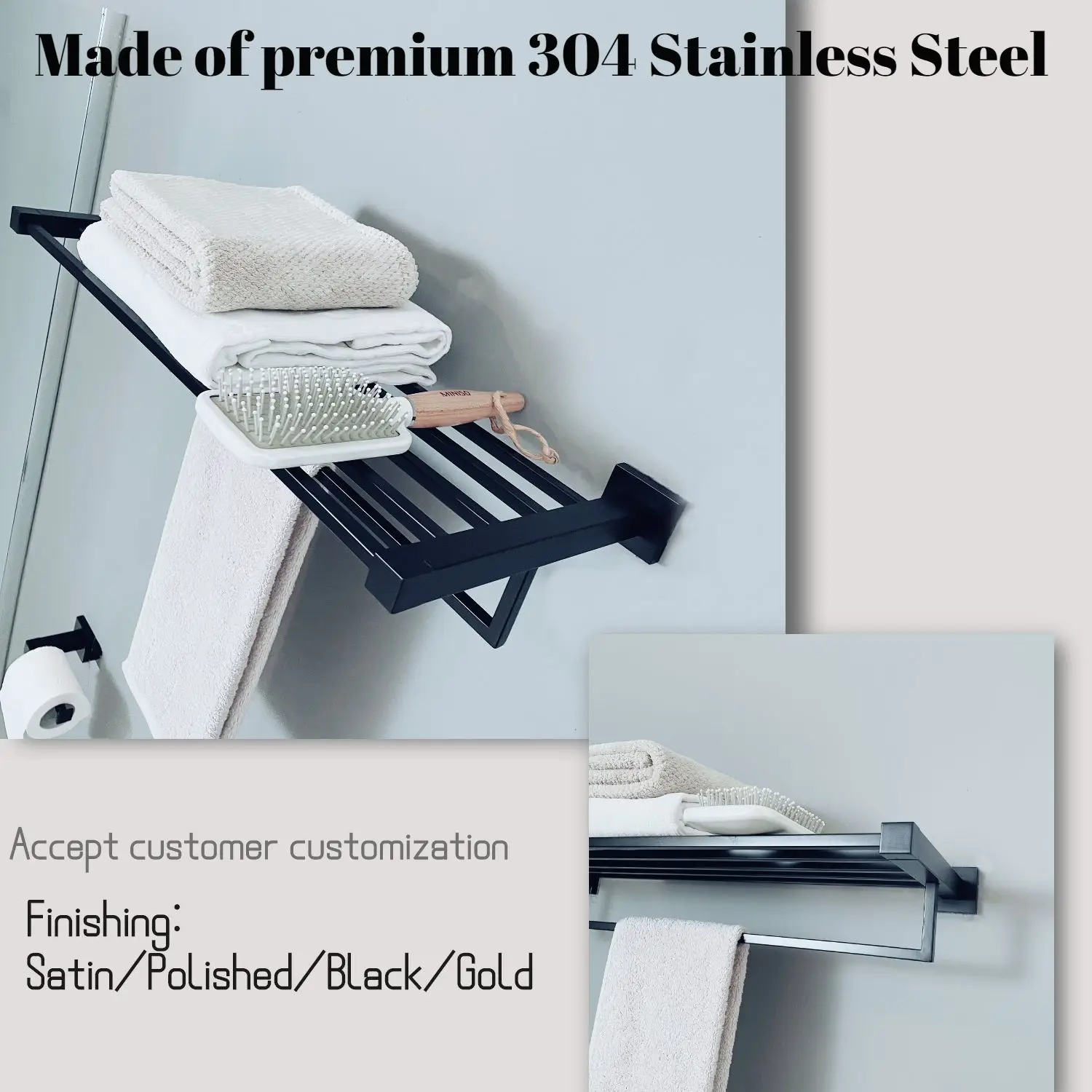Wall Mounted Bathroom Towel Racks Shelf Stainless Steel Sus 304