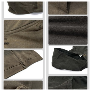 Jaqueta <span class=keywords><strong>Cardigan</strong></span> Versátil com Capuz 420g de Algodão Puro Pesado Estilo Rústico Masculino Lavável com Zíper Desgastado Moderno - Product Image 2