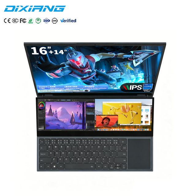 New Wholesale China Suppliers Double Screen 16" +14" Intel I7 9850H Dual Screen Business Laptop 16GB 128GB EU English Windows 11