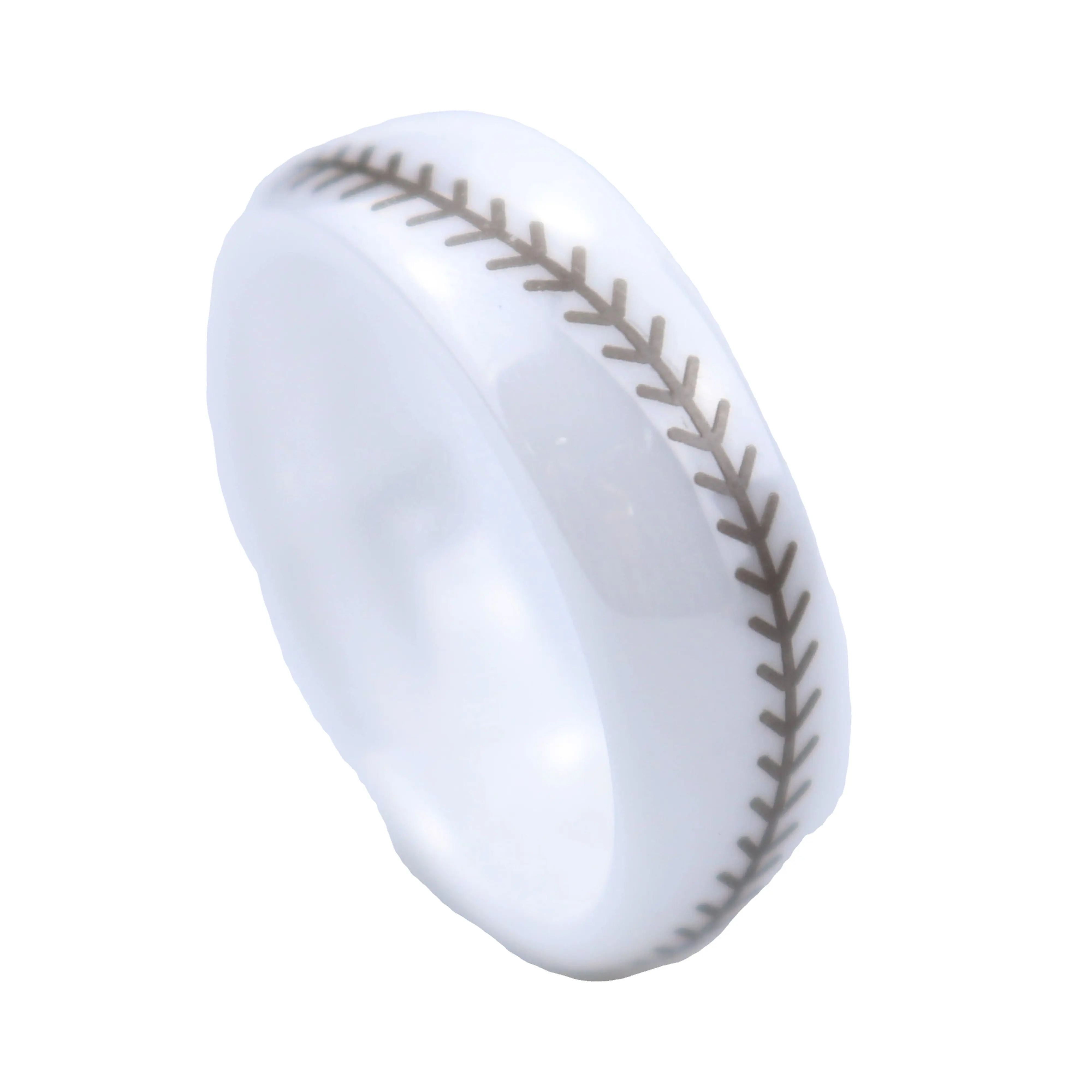 Anello in ceramica POYA gioielli LOGO personalizzato Laser Baseball Texture 8mm anello in ceramica bianca per donna ragazza