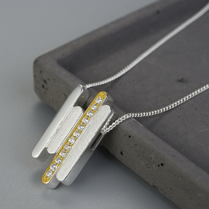 Lotus Fun Plata de Ley 925 auténtica, joyería fina hecha a mano, colgante creativo minimalista de líneas paralelas sin collar para mujer - Product Image 4