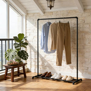 Appendiabiti Industriale in Tubi Autoportante Vintage Nero Organizzatore per Appendere Vestiti Espositore per Negozi - Product Image 6