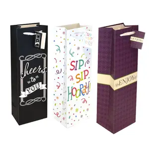 Individuelles Logo Druck Luxus Papier Verpackung Taschen Schnaps Bier Geschenk Tragetaschen, Einzelne Flasche Wein Geschenk Taschen für Weihnachten