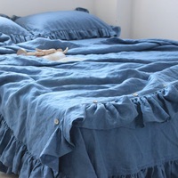 Ensemble de literie à volants de 3, housse de couette à volants en lin et deux taies d'oreiller de 100% bio, ensemble de literie Queen King Twin XL toutes tailles