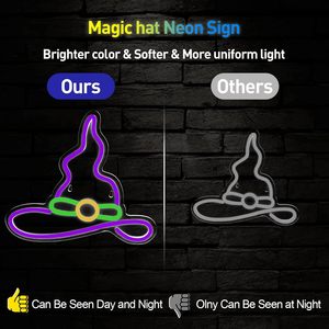 Halloween Witch Hat Letreros Neon LED indoor hanging ambient light shop <b>sign</b> wall decoration light entrance indicator light - Product Image 3