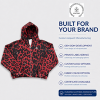 Sudadera con capucha y cremallera para hombre con estampado de leopardo rojo, estilo urbano oversize, patrón animal, ropa personalizada, proveedor mayorista de marca privada