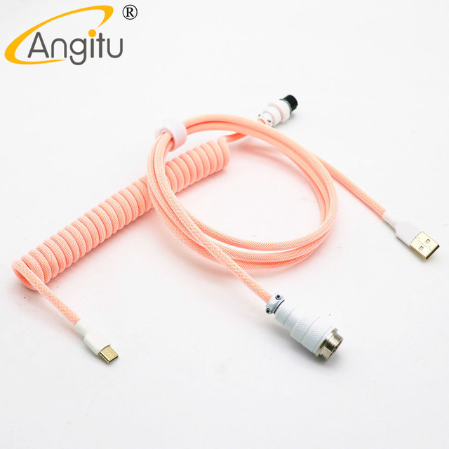 Angitu Premium Hand Make Reversed Usb to USB C/Mini/Micro Mechanical Keyboard Coiled Aviator Cable
