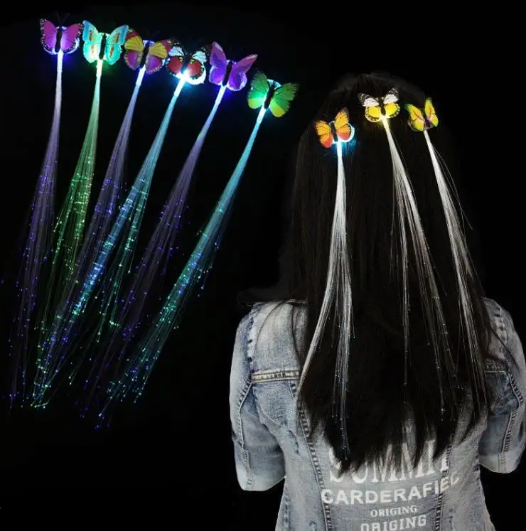 Colorful Fiber Optic Butterfly Light LED Hair Braids Clip Hair Glowing Flash Decoration Light Up Halloween Hair Accessoris