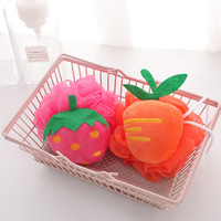 40G Petites formes de fruits vibrants Matériau doux et sûr Pouf de bain en maille Éponge de douche pour enfants avec dessin animé