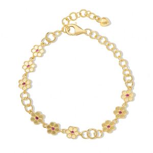 Dylam Nueva Tendencia, Cadena de Plata 925 con Eslabones, Colgante de Flor con Circonita Roja 5A, Pulseras y Brazaletes, Joyería - Product Image 1