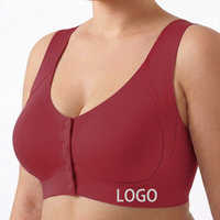 Sujetador Deportivo SHANGBINI Color Vino Tinto, Sin Costuras, Talla Grande, Sin Varillas, Cierre Frontal, Estilo Tank Top, Borde Reforzado, Bralette Cómodo
