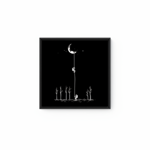 Astronaut Moon Climbing Canvas: Minimalist <b>Black</b> & White Space Art,<b>BLACK</b> <b>FRAMED</b> CANVAS - Product Image 2