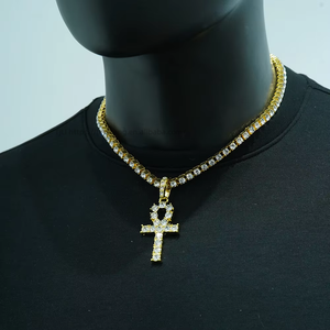 Style Full <b>Cross</b> Pendant Single Row Tennis <b>Chain</b> Personalized Light Luxury Cuban <b>Chain</b> Necklace - Product Image 3