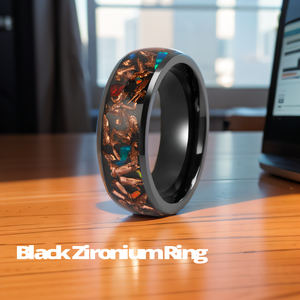 Nieuwe Aankomst Trendy Tizti <span class=keywords><strong>Ring</strong></span> 8Mm Koepel Zand Steen Gemalen Opaal En Koperen Inleg Zwart Zirkonium Wolfraam <span class=keywords><strong>Ring</strong></span> Voor Mannen - Product Image 6