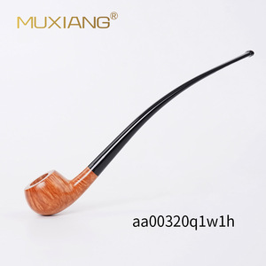 Muxiang Handcrafted Briar Wood Tobacco Pipe Bent Shape Long Handle Solid Wood Smoking Pipe - Product Image 1