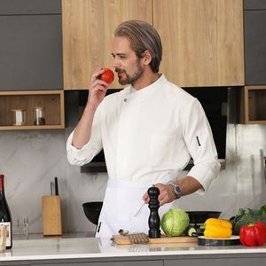 Chef Uniform Men Long Sleeve White Cotton Side Fastening Restaurant Workwear - Product Image 3