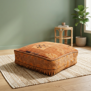 Pouf ottoman carré marocain Kilim bohème moderne fait main en tissu 100% coton, coussin repose-pieds, siège de sol - Product Image 1