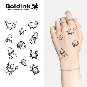 <span class=keywords><strong>Tatouage</strong></span> semi-permanent Boldink personnalisé réaliste en forme de baleine et de méduse, résistant à l'eau, longue durée (2 semaines), encre Jagua - Product Image 1