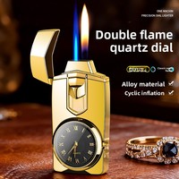 Nouvelle montre à quartz créative personnalisée à double flamme et briquet à gaz butane gonflable en métal coupe-vent