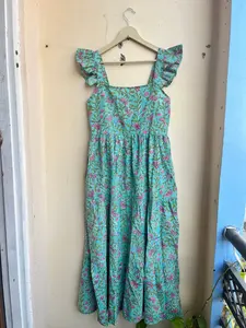 Hand Block Printed Indian Cotton <b>Dress</b> Daily Wear Long Gown with Natural Waistline Eco-Friendly Hand Printed <b>Tunic</b> - Product Image 2