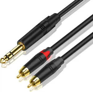 TRS 1/4 Inch 6.35mm To Dual RCA Splitter Cable 6.35 Mm 6.5mm 6.35mm To 2rca 2rca Y Cable 24K Gold Plated Aluminum Metal Shell