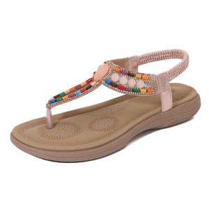 Sandalias Planas de Moda con Decoración de Cuentas de Colores Mixtos, Punta Abierta, Suela de EVA, Zapatos de Verano con Tiras, Venta al Por Mayor - Product Image 5