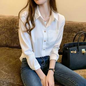 Primavera e Outono Nova Camisa Chiffon Branco das Mulheres de manga comprida camisa profissional solta Design Nicho Estilo Ocidental Top - Product Image 4