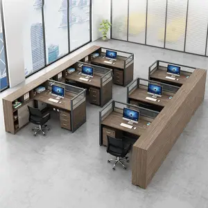 6 spaces large office cubicle partition workstation with glass partition/shelf good office computer table