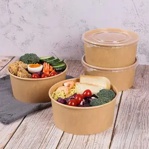 식품 샐러드 쌀 수프 그릇 일회용 식품 과일 테이크 아웃 상자 갈색 크래프트 종이 샐러드 그릇