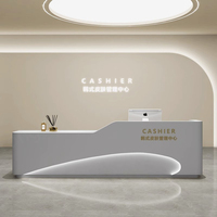 Bureau de réception moderne de luxe en bois réglable avec éclairage LED, taille personnalisée pour salon de beauté, spa et atelier, usage commercial