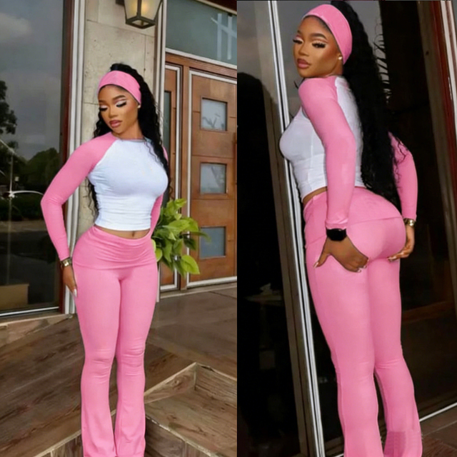 OEM ODM Y2K Clothing Custom 2 Piece Set Women Cotton Jersey Baby Tee Skinny Long Sleeves and Flared Pants for Women Clothing Set