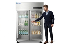 Congélateur vertical commercial en acier inoxydable à double porte vitrée avec refroidissement par ventilateur pour restaurants