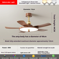 Ventilador de Techo LED de 52 Pulgadas con Iluminación Regulable, Control Remoto, 5 Aspas, Motor de Bajo Perfil, WiFi, Hierro y Acrílico, Moderno, Decorativo, con Brillo Ajustable
