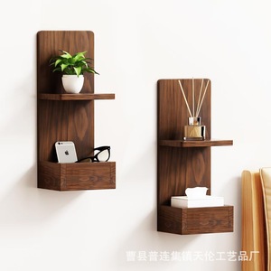 Cross-border wooden <b>floating</b> <b>wall</b>-mounted <b>shelf</b>, bedside planter, mobile phone holder, bathroom scented candle holder, flower - Product Image 3