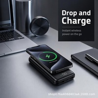 Batterie externe à chargement sans fil 10000mAh avec câble intégré, pack de batterie universel pour téléphone portable, noir