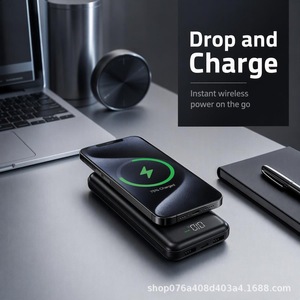 Batterie externe à chargement sans fil 10000mAh avec câble intégré, pack de batterie universel pour téléphone portable, noir - Product Image 5