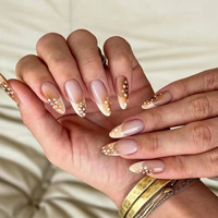Faux ongles à presser Amande, motif fauve automnal, dégradé marron nude, French manucure, motif cerf mignon, réutilisables, faits main, pour femmes