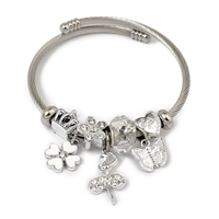 Mode bricolage Bracelet à breloques trèfle à quatre feuilles papillon pendentif réglable en acier inoxydable Bracelet Bracelets