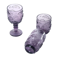Verre à pied gaufré motif étoile de mer et poisson océanique violet 300 ml – Durable, écologique, style vintage, idéal pour mariages, hôtels, bars d'été