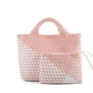 Custom Casual Vintage Style Tote Handbag Women's Large Neoprene Woven Summer Beach Tote Bag Lightweight Neoprene Weave <b>Purse</b> - Product Image 5
